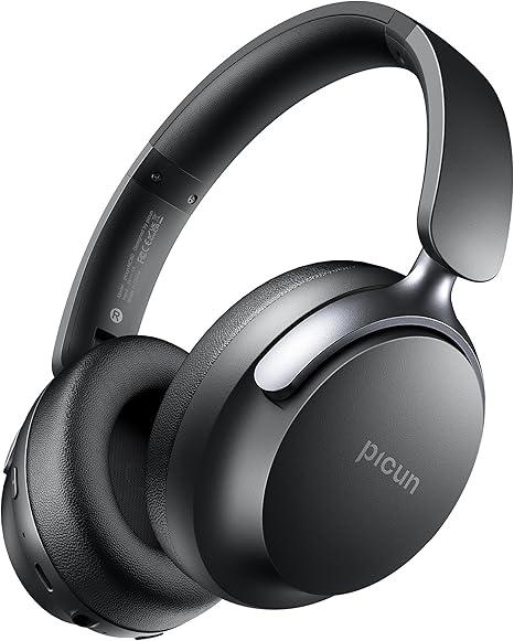 Picun NC60 Hybrid Active Noise Cancelling Headphones, Foldable Wireless Over Ear Bluetooth 5.4 Headphones, 80H Playtime, Transparency Mode, Stereo Bass, Custom EQ via App for Travel Home Black