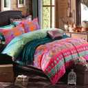 ETDIFFE Boho Queen Size Comforter Set, 3pc Colorful Bohemian Chic Soft Bedding Set, All Season Lightweight Hippie Teal Orange Bed Comforter