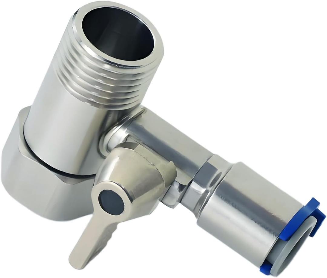 Stainless Steel Water Supply Adapter 1/2" x 1/2" x 3/8" Tee Stop Valve  ideal for RO (Reverse Osmosis) water filters, coffee brewers, ice makers, and PE water line splitters in refrigerator systems.