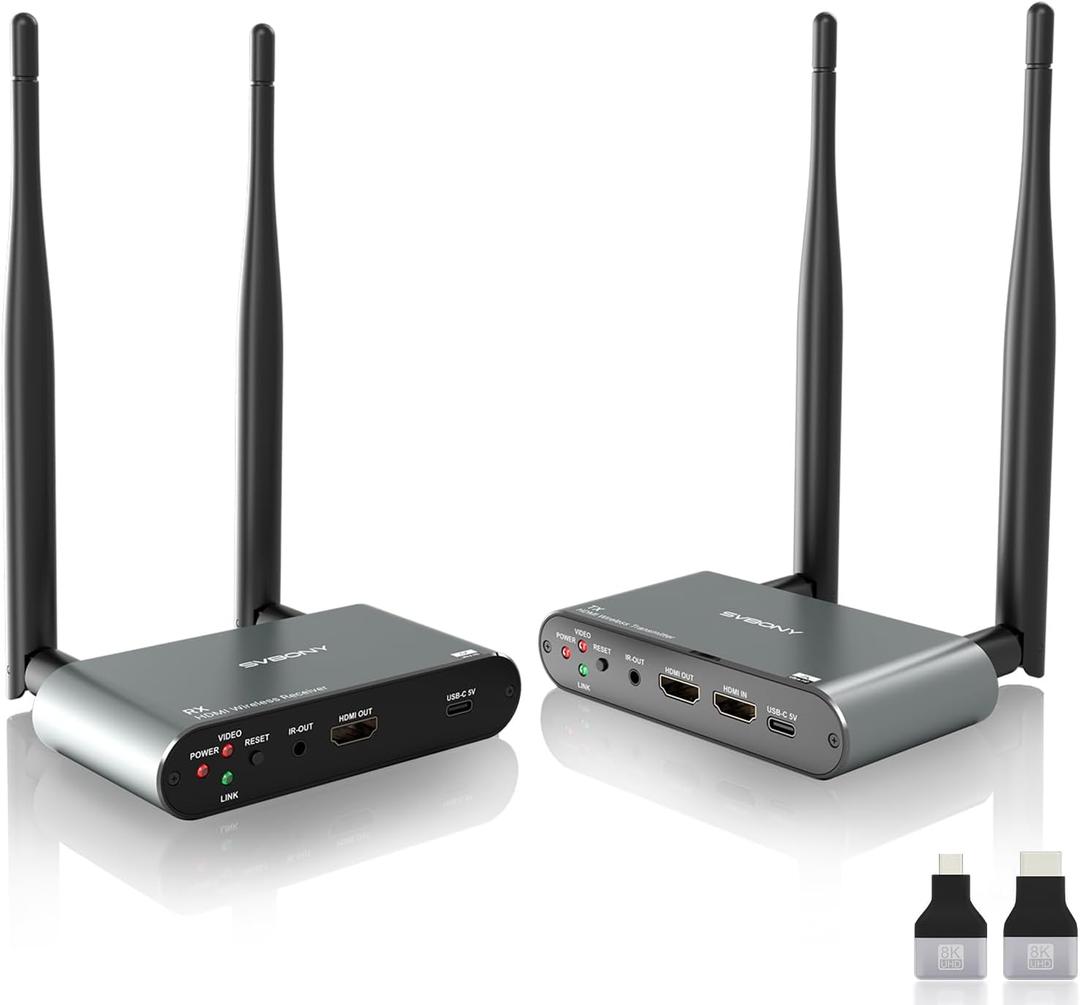 SVBONY TransAir2 Wireless HDMI Transmitter and Receiver 4K 30Hz, 5.8GHz, 1TX to 4 RXS, 1000 FT, HDMI Loop-Out, IR Extend, 0.06s Latency, 9 Channels, from PC, Laptop, STB to TV, Projector, Monitor