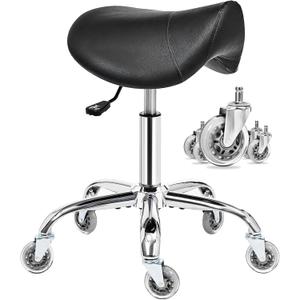 BEWISHOME Saddle Stool with Wheels, 27 inches x 22.4 inches x 22.4 inches