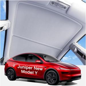 2025 Upgraded Tesla Model Y Juniper Sunshade Roof, UPF200+ Roof Sunshade with Storage Bag, No-Sag&No-Gaps Heat Insulation Foldable Roof Shade, Tesla Accessories for Juniper 2025-2026, Gray