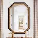 Gold Vintage Mirror, 40"x28" Black Gold Decorative Mirror with Octagon Gold Foil Carvings Wooden Frame for Luxe Living Room, Entryway, Bathroom and Bedroom