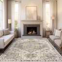 befbee 8x10 Area Rugs for Living Room, Stain Resistant Neutral Washable Rugs for Dining Rooms, Floral Vintage Non-Slip Thin Large Size Area Rug(Brown)