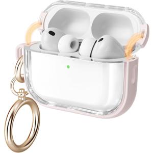 2 x for Airpods Pro 3 Case Clear, Soft TPU Transparent Anti-Yellowing for Apple AirPods Pro 3rd Generation (2025) Case Cover for Men & Women with Keychain, Military-Grade Shockproof, Clear+Pink