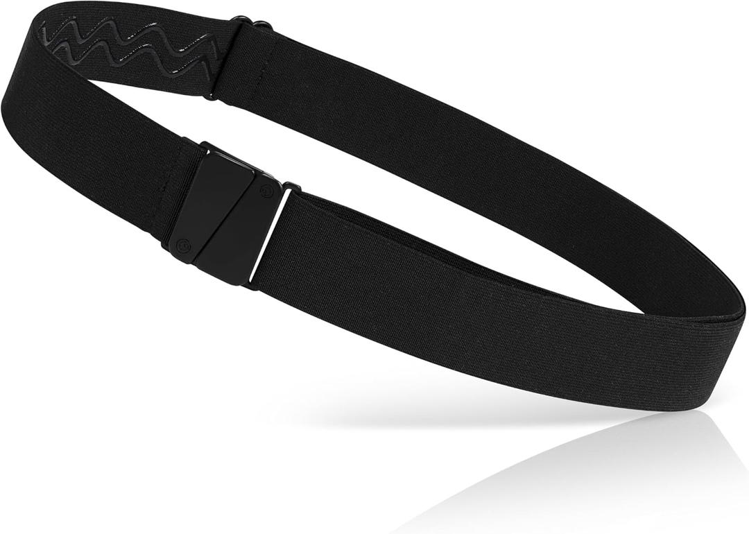 ONE-BELT No Show Invisible Elastic Belts for Women & Men 1.30" inch adjustable Non Slip Zero Bulk. Designed in USA. (Standard (Fit Waist Size Up to 50"), New Matte Black Buckle - Black)