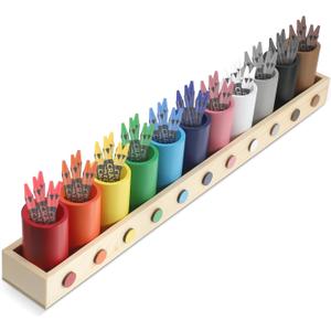 Threehoney Crayon Holder Organizer for Kids Wooden Colored Pencil Holder Pen Container Marker Organizer for Classroom Office School Stationery Art Storage Supplies, 11 Cups on a Stand