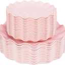 LIYH 50 Pcs Pink Plastic Plates Reusable - Durable and Dishwasher Safe Baby Shower Plates Wavy Daisy Plastic Flower Plate for Party Wedding Birthday Picnics BPA Free (25Guests)