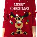 Pink Queen Women's Turtleneck Ugly Christmas Santa Snowflake Reindeer Knit Pullover Sweater Dress Red XL