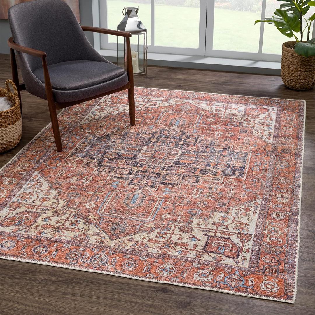 Bloom Rugs Washable Non-Slip 12 ft Runner - Red/Multicolor Traditional Bordered Runner for Entryway, Hallway, Bathroom, and Kitchen - Exact Size: 2.5' x 12'
