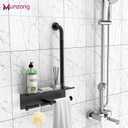 Bathroom Grab Bar with Shower Shelves,Munzong Black Toilet Paper Holder 3 in 1 Bathroom Organizers and Storage, Anti Slip Stainless Steel Safety Hand Rail for Handicap Elderly Senior Assist