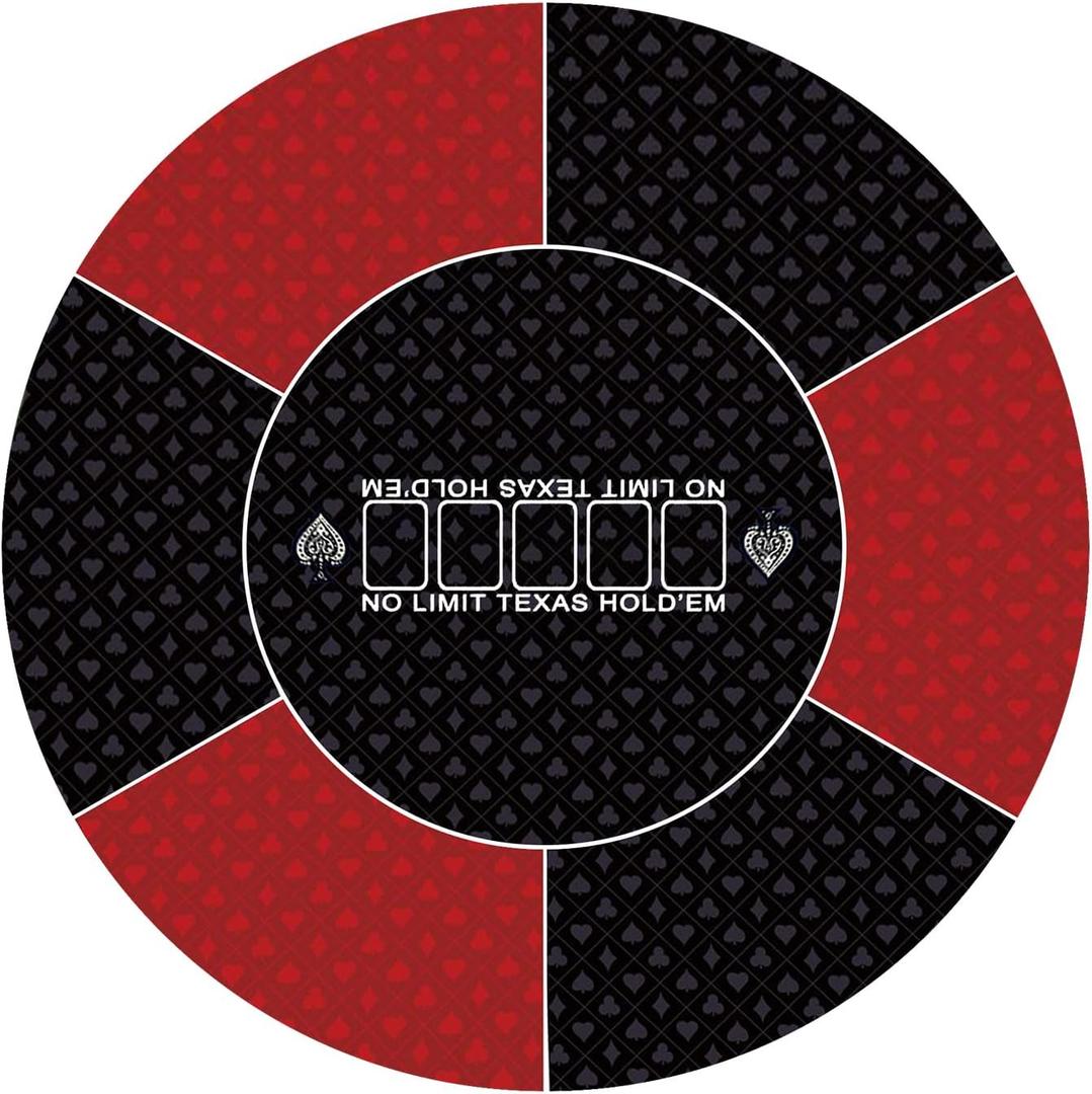 Texas Hold'em Poker Mat Water Repellent Portable Round Poker Table Top with Art Deco Layout Print Smooth Surface for Poker Games, Blackjack, Casin (Dia 31", Red&black in 31")