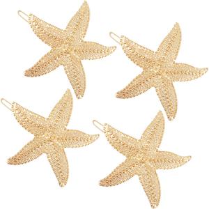 Hicarer 4 Pieces Starfish Hair Clip Metal Sea Star Beach Hair Pins for Women Accessories Halloween Mermaid Cosplay
