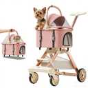 All-Terrain Pet Stroller for Small Medium Dogs & Cats, 20 lbs Capacity - Portable Carrier with One-Touch Brake, Lightweight Foldable Design & Shock Absorption Wheels,Pink