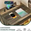 Night Stand with Gun Drawer, Bedside Table with Charger Station & LED Human Sensor Light, Gun Nightstand End Tables Bedroom Living Room, Rustic