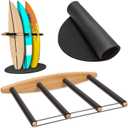 Hang 11 Vertical Surfboard Rack - Surf Racks for Wall, Sustainable Hardwood Surf Board Holder with Rubber Mat, Surfboard Wall Mount, Paddle Board & SUP Garage Storage (4 arms / 3-4 boards)