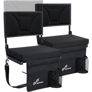 Sportneer Stadium Seats with Back Support: Height Adjustable Thick Padded Stadium Seats with Pocket, Shoulder Strap, Carry Handle, Cup Holder, Folding Stadium Chair for Sports Events Concerts Outdoor, Medium