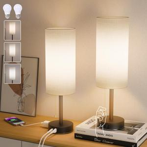 ONYXA 20 Black Bedside Lamps Set of 2 with AC Outlet, USB A & C Charging Port, 3 Color Temperatures Table Lamps with Pull Chain Switch, Nightstand Lamp with E26 Bulb for Bedroom, Office & Living Room