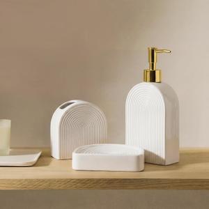 Boho Ceramic Bathroom Accessories Sets 3 Pcs Arch Style Bathroom Accessories for Countertop, Soap Dispenser, Toothbrush Holder Soap Holder Decor for Modern Home Decor