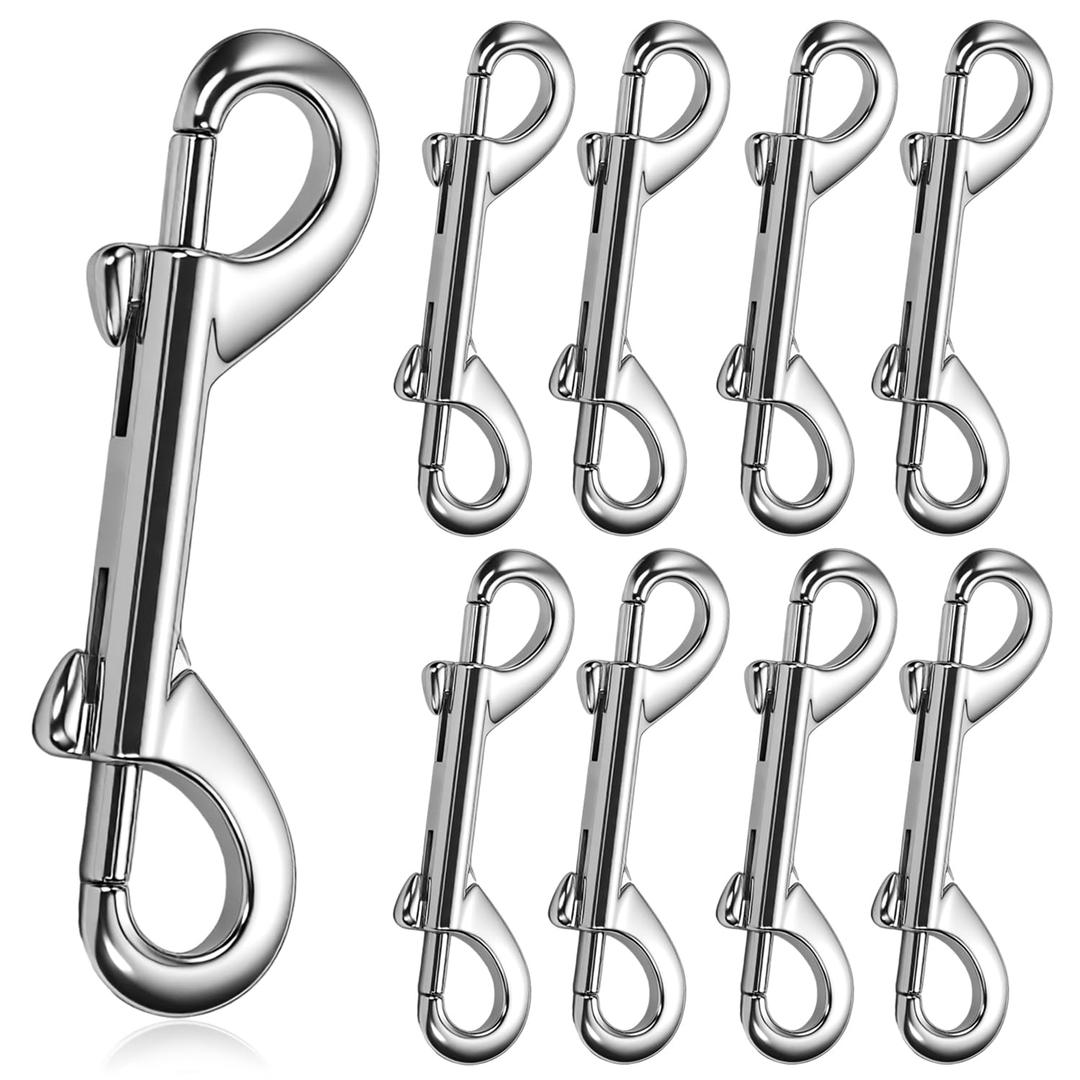 8-Pack Heavy Duty Double Ended Snap Hooks,Silver Zinc Alloy Trigger Clips for Dog Leashes, Key Rings, Water Buckets, Carabiners, Home, Farm, Indoor & Outdoor Use