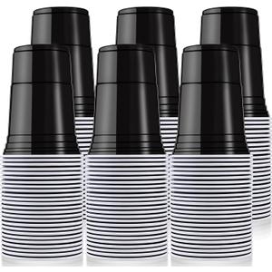 200 Pack Plastic Cups, 16 oz Black Disposable Cups, Stackable Beverage Plastic Cup Bulk for Party, Heavy Duty Drinking Party Cup for Wedding Birthday Picnic (Black)