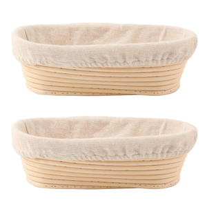 DOYOLLA Bread Proofing Baskets Set of 2 10 inch Oval Shaped Dough Proofing Bowls w/Liners Perfect for Professional & Home Sourdough Bread Baking