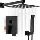 Black Shower Faucet Set, 10 inch Rain Shower System with Pressure Balance Valve, Wall Mounted 2-Functions Bathroom Shower Systems with Rain Shower and Handheld Spray Shower Trim Included