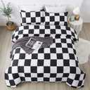 Andency Checkered Comforter Twin(66x90Inch), Black White Plaid Gingham Bed Set for Teen Boys Kids, Lightweight Polyester Geometric Preppy Bedding, 2 Pieces