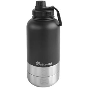 OUT 'N WILD Portable Dog Insulated Water Bottle & Bowls - All-in-One Travel Accessories Pet Food & Liquids for Car, Hiking, Camping - Leak-Proof, Double Walled - 32 oz, 2 Dog Bowls, Black
