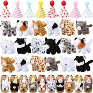 20 Set Cat Stuffed Animals Bulk with Birthday Hats Kraft Paper Boxes Mini Plush Toys Small Stuffed Kittens Adopt Pet Gift for Adoption Event Animal Theme Birthday Party (Standing Cat)