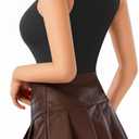 MANGOPOP Women's Mock Turtle Neck Sleeveless Tank Tops Bodysuit Leotard Clothing (Black, XS)