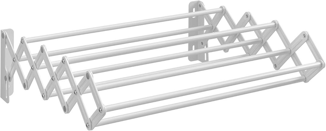 SONGMICS Clothes Drying Rack, Wall-Mounted Drying Rack Clothing, Small Accordion Laundry Rack, 9 Staggered Hanging Rods, Expandable and Retractable, Cloud White ULLR802W01 (16.5"W)