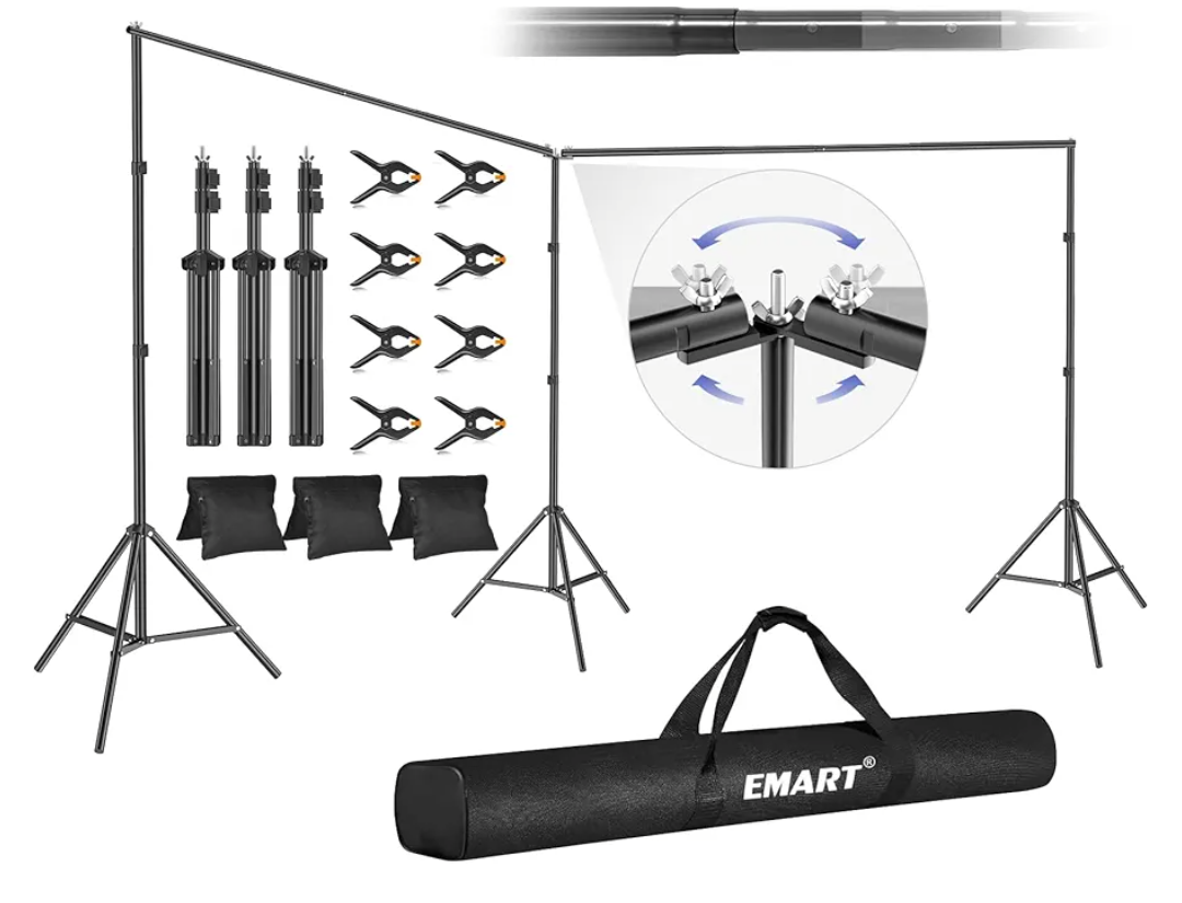 EMART Backdrop Stand, 20x7ft(WxH) Large Adjustable Background Support System with 308° Angle Rotatable Connector, 8 Clamps, 3 Sandbags and Carry Bag for Parties, Wedding, Photography Studio