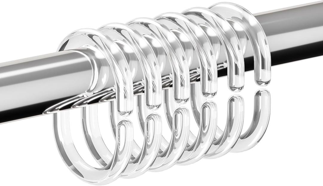 Resze 24 PCS Shower Curtain Rings, Plastic Clear Shower Curtain Hooks, C-Shaped Rings Hook Hanger Bathroom Shower Window Rod