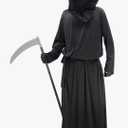 Grim Reaper Costume Set Men & Women Black Hooded Robe Halloween Cosplay Phantom Costumes Robe Cloak Cape