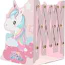 Adjustable Metal Bookends Heavy Duty for Shelves, 2 Dividers, Anti-Slip Design, Unicorn Style Expandable Bookends for Kids, Girls, Desk, Office, Home(19 inches Max)