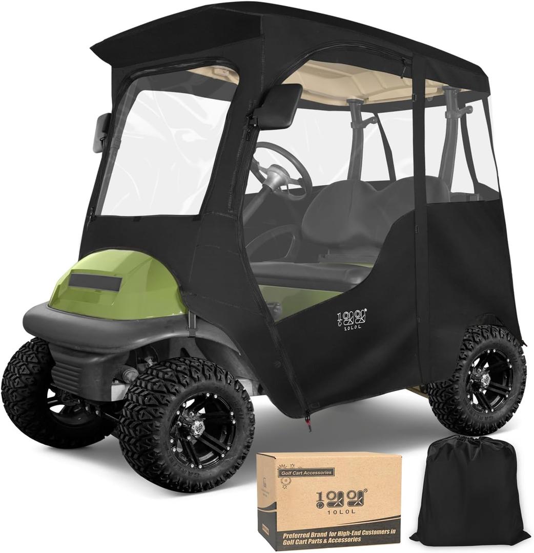 10L0L Deluxe Golf Cart Enclosure 2 Passenger for Club Car Precedent, Onward & Tempo Golf Cart, 4 Sided Clear PVC Window with Security Side Mirror Openings and Zipper Entry Golf Cart Rain Cover (Black)