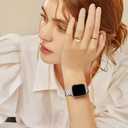 Lenrao Thin Stainless Steel Bands Compatible with Apple Watch 38mm 40mm 41mm 42mm 44mm 45mm 46mm for Women, Metal Straps for iWatch Series 11 10 9 8 7 6 5 4 3 2 1 SE