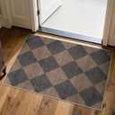 Beeiva Checkered Print 3x5 Washable Area Rug for Bedroom, Non Slip Ultra Thin Beige Entryway Rug Non Shedding Kitchen Rug 3x5, Modern Checkerboard Carpet Plaid Decor for Bathroom Office Nursery Brown/Black