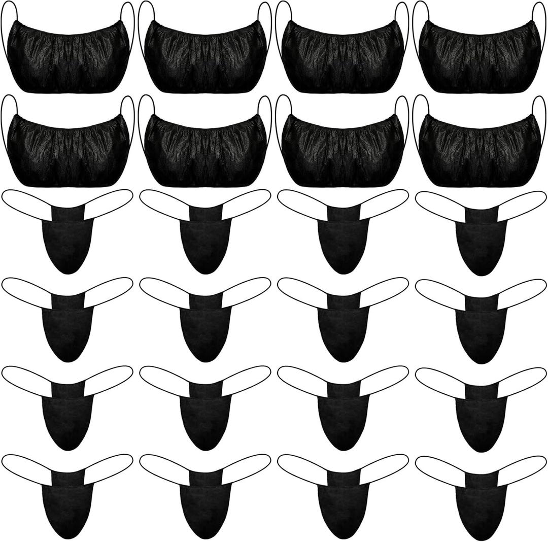 Vabean 225 Pieces Disposable Bras and Panties for Spa Disposable Women Underwear Set Included 75 Bra 150 Thong Panties (Black)