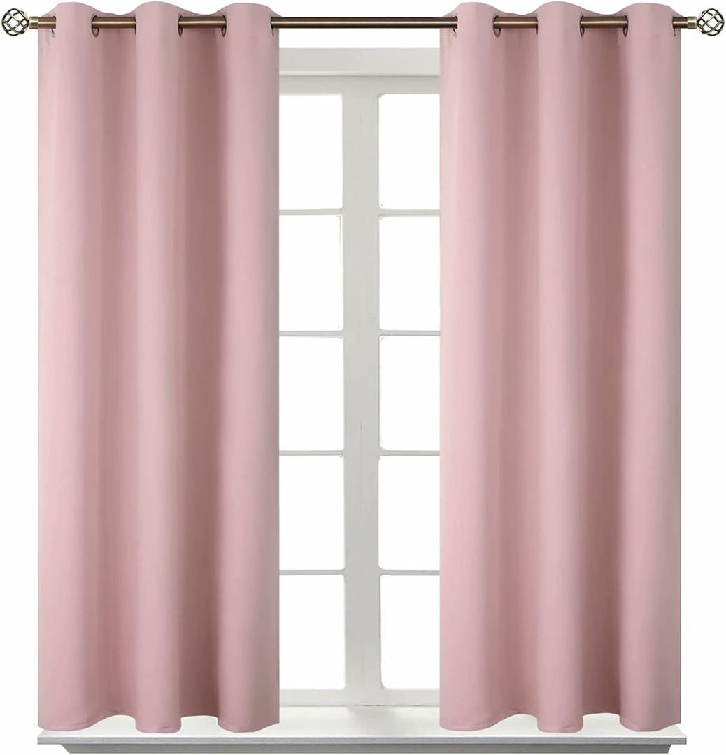 BGment Room Darkening Curtains 45 Inches Long - Grommet Thermal Insulated Drapes Window Treatment Curtains for Bedroom, 2 Panels, 38 x 45 Inch, Baby Pink