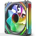 AsiaHorse COSMIQ-RE-Black 120mm Case Fan, Infinity Mirror FDB Reverse Fan with 5V 3-PIN Connector Daisy Chain PWM PC RGB Fans for Cases CPU Liquid Coolers, Reverse Blade(Black)