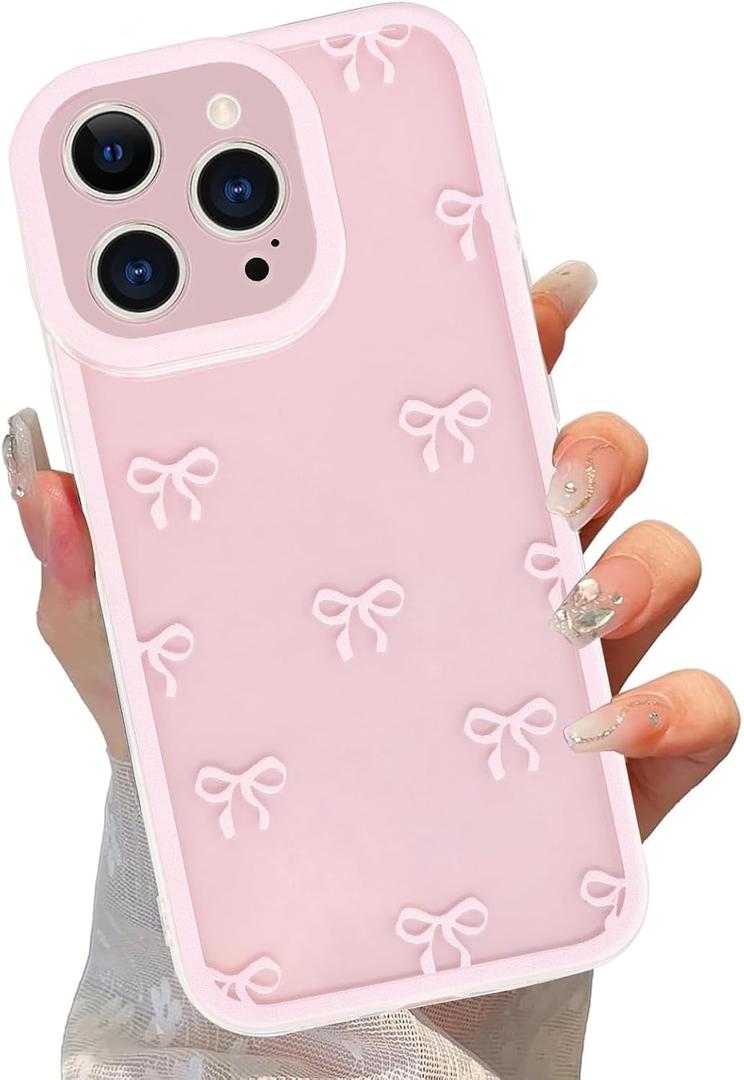 Cute Coquette Bow Phone Case for iPhone 13 Pro 6.1", Clear Aesthetic Pink Ribbon Bowknot Pattern Print Design Case Transparent Camera Protective Funda Shockproof Soft TPU Women Girls Cover
