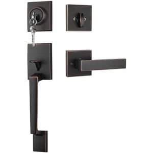 Haidms Oil Rubbed Bronze Front Door Handle and Deadbolt Set, Entry Door Handle and Deadbolt with Reversible Handle Lever,Front Door Lock Set, Door Handles and Locks