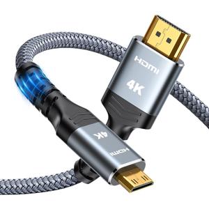 Highwings Mini HDMI to HDMI Cable 25FT, (4K 60Hz) High Speed HDMI to Mini HDMI Male Bi-Directional 2.0 Cord, for HDTV, Tablet, Camera and Camcorder [Aluminum Shell, Nylon Braided] (Grey)