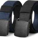 JASGOOD Nylon Canvas Breathable Military Tactical Men Waist Belt With Plastic Buckle (Suit for pant size below 45Inch, P-black/Dark Blue)
