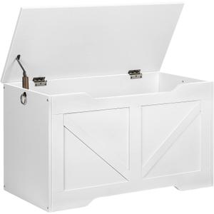 HOOBRO Storage Bench, 29.5 Retro Wooden Storage Chest with U-Shaped Cut-Out Pull, Safety Hinge, Supports 220 lb and Easy Assembly for Toy Box Organizer (White) WT77CW01