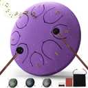Steel Tongue Drum  6 Inch 8 Notes Rain Drum  Outdoor Percussion Instrument with Mallets, Music Book & Soft Carry Pouch  Easy to Play Beginner Handpan & Perfect Music Gift (Purple)