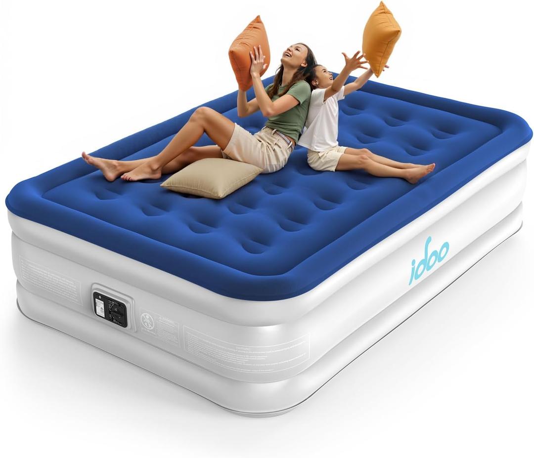 iDOO Air Mattress Full with Built in Pump, Blow up Mattress Full, Inflatable Mattress for Camping, Guest, Home, 3 Mins Inflation, Comfort Colchones Inflables, Air Bed (Blue)