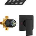 Shower Faucet Set with Tub Spout, 8 Inch Square Wall Mounted Rainfall Shower Head with Rough-in Valve Body, Bathroom Shower Trim Kit Single Function RV Shower System(Matte Black)